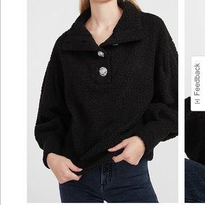 NWT Express Cozy Jewel Embellished Button Sherpa Sweatshirt